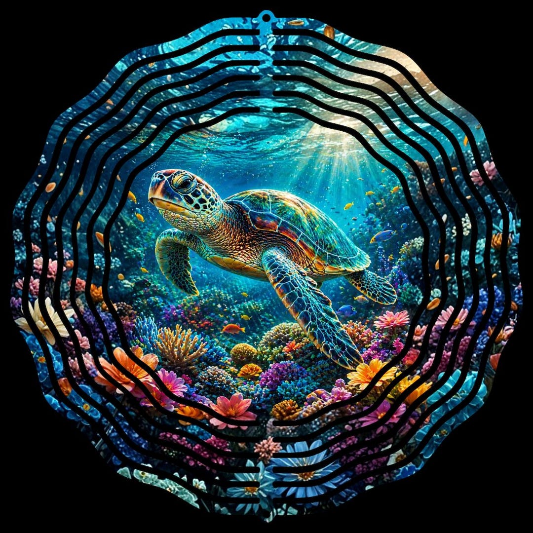 Sea Turtle Wind Spinner PNG, Underwater Coral Reef Design, 3D Illusion ...