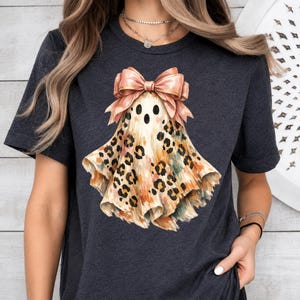 Leopard Ghost Coquette Bow PNG, Boho Brush Stroke Ghost Sublimation Design, Colorful Halloween Ghost PNG for T-Shirts, Digital Download image 7