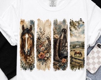 Einfach ein Mädchen, das Pferde liebt (PNG), Geschenkidee für Pferdeliebhaberinnen, Westernpferde-Design, Geschenk für Cowgirls, Blumenpferdekunst, Rustikales Country-Shirt-Design