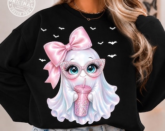 Cute Ghost PNG, Coquette Ghost PNG, Pink Bow Ghost, Halloween Ghost Girl, Spooky Cute Sublimation, Pink Halloween Shirt Design, Download png
