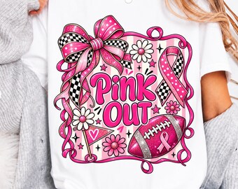 Pink Out Football PNG, Brustkrebs-Aufklärungs-PNG, Pink Ribbon Football, Pink Bow Game Day PNG, Football Mom Shirt Design, Tackle Cancer