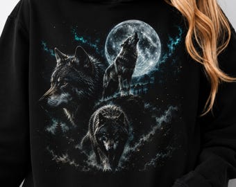 Wolf im Mondlicht (PNG), Wolf-Sublimationsdruck (PNG), Wildtiere bei Vollmond, Trendige Naturmotive (PNG), Geschenkidee für Wolfsliebhaber, T-Shirt-Design für den nächtlichen Wald, PNG herunterladen