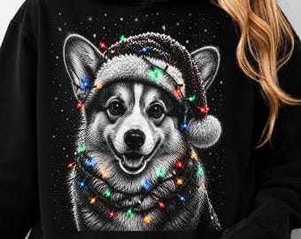 Weihnachtscorgis (PNG), Niedliche Hunde-Weihnachtsbilder (Sublimation), Corgis mit Weihnachtsmütze (PNG), Festliche Hunde-Cliparts, Weihnachtslichter (PNG), Digitaler Download