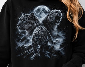 Snow Leopard Moon PNG, Snow Leopard Sublimation PNG, Full Moon Night Wildlife, Nature Trendy PNG, Big Cat Shirt Design, Mountain Animal Gift
