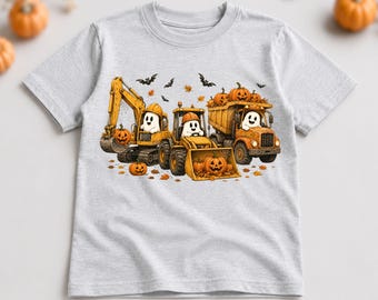 Fall Halloween Construction Truck PNG, Kids Fall Shirt Design, Ghost Pumpkin PNG, Construction Truck Halloween Gift, Gift kid Fall PNG