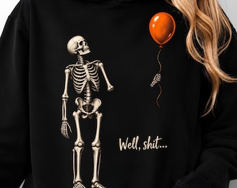 Globo naranja perdido esqueleto PNG, Esqueleto gracioso mierda PNG, Diseño de camiseta de Halloween con humor negro, Sublimación gótica sarcástica PNG, Moderno