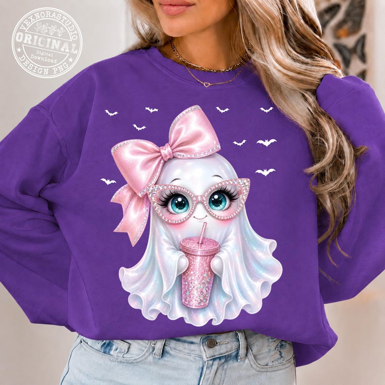 Cute Ghost PNG, Coquette Ghost PNG, Pink Bow Ghost, Halloween Ghost Girl, Spooky Cute Sublimation, Pink Halloween Shirt Design, Download png image 4