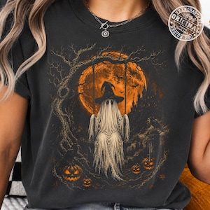 Ghost Witch Halloween PNG, Ghost on Swing Halloween, Vintage Halloween Distressed,  Spooky Halloween Sublimation, Halloween Shirt Design PNG