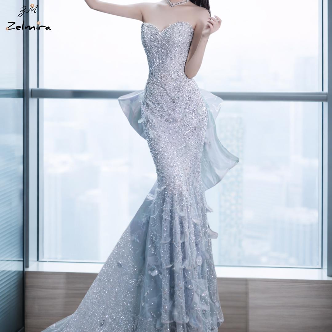 open lace back dress Floor Length Feather Strap Iridescent Sequins Gown by Cinderella Divine  CD248 – Bridal Hive main image 0