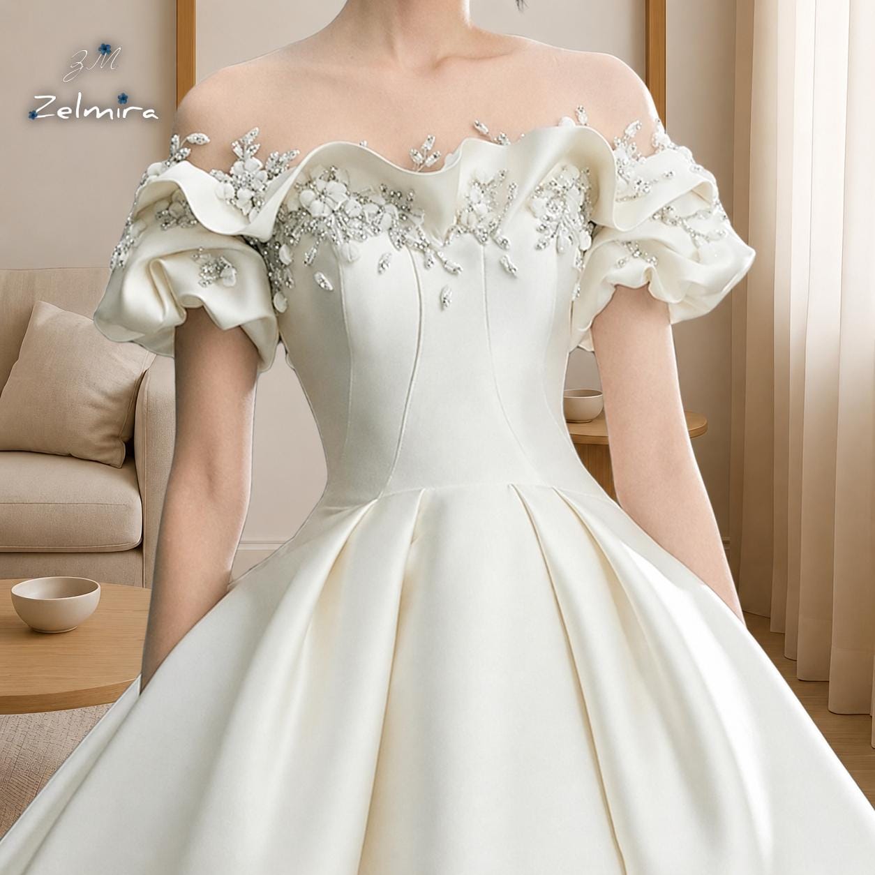 tulle bridal dresses Elegant Tulle A-line V-neck Floral Lace Wedding Dresses, Bridal Gown, MW1009
