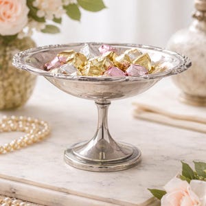 Compoteira vintage Oneida Royal Provincial banhada a prata, 12,7 cm x 19 cm | Doceira com pé | Tigela para nozes | Peça elegante para servir