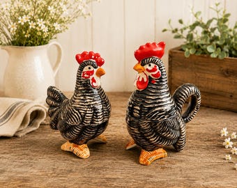 Vintage Relco Japan Chicken & Rooster Salt Pepper Shakers Sugar Bowl Creamer Set | Mid-Century Farmhouse Kitchen Decor | 1940s 1950s Ceramic