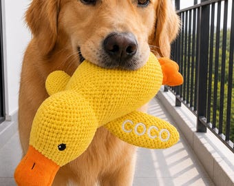 Personalized Duck Dog Toy with Custom Name, Soft Plush Chew Toy for Puppy, Golden Retriever Gift, Custom Pet Toy, Dog Birthday Gift