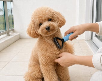 Peine desenredante para perros y gatos, rastrillo de aseo de acero inoxidable, cepillo desenredante para eliminar el pelo muerto con mango ergonómico.