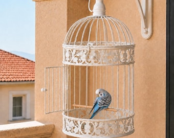 Dekorativer Eisen-Vogelkäfig, europäischer hängender Vogelkäfig, Vintage-Fenster-Anzeigen-Prop, Garten-Blumenhochzeitsdekor