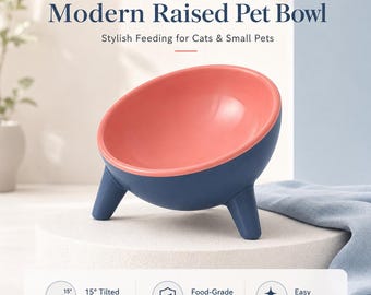 Elevated Ceramic Pet Bowl with Stand – Handmade Raised Cat & Dog Food/Water Dish, Modern Tripod, Non-Slip, Dishwasher Safe