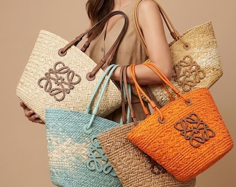 Large Straw Beach Bag Woven Raffia Tote Summer Vacation Handbag Bohemian Shoulder Bag Handmade Woven Basket Purse Gift for Her Beach