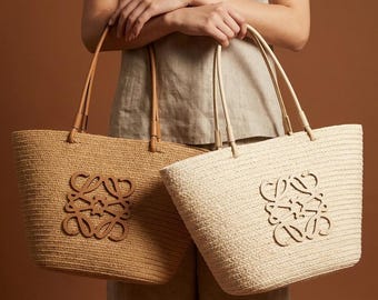 Bolso de mano bohemio tejido, bolso de hombro de paja, bolso de moda veraniega, bolso de mano de lujo de rafia, regalo para mamá, accesorio bohemio neutro, bolso de mercado chic