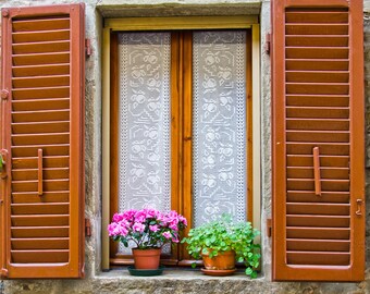 Kitchen Window, Nonna's Kitchen, Cortona, Italy, Flower Pot, Window, Italian Window, Tuscany, Art, Photo on Canvas, Photo on Metallic Paper