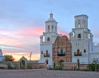 Sunset at San Xavier, San Xavier del Bac, Mission, San Xavier, Tucson, Sunset, Canvas Art, Photo on Canvas,Wall Art, Photo on Metallic Paper
