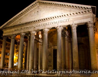 Roman Pantheon, Pantheon, Rome, Italy, Night, Roman, Ancient Rome, Italian Art,Canvas Art,Photo on Canvas, Wall Art, Photo on Metallic Paper