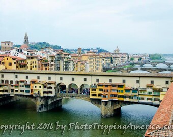 Ponte Vecchio, Florence, Tuscany, Italy, Arno River, Italian Art, Bridge, Wall Art, Canvas Art, Tuscan Art, Photo on Canvas, Metallic Paper