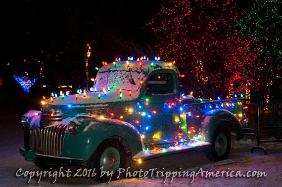 Christmas Truck, Old Truck, Christmas, Christmas Lights, Vintage, Pickup,  Truck,canvas Art,photo on Canvas,wall Art, Photo on Metallic Paper 