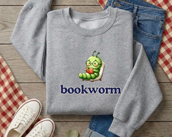 Bookworm Illustration Youth Sweatshirt, Reading Kids Crewneck, Gift for Young Reader