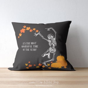 Cool Skeleton Pillow Cover – Skeleton Leaves – Skeleton Decoration – Halloween Accent Pillow – Fall Cushion Spun Polyester Square Pillowcase