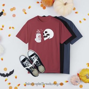 Diet Dr Pepper Halloween Skull T-Shirt, Til Death Soda Tee, Caffeine Addict Unisex Tee, Garment-Dyed Shirt, Soda Lover Gift