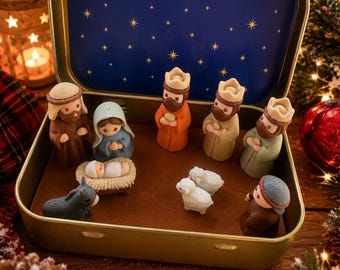 Miniature Nativity Scene in Decorative Tin | Portable Christmas Nativity | Christian Christmas Décor | Holiday Keepsake Gift