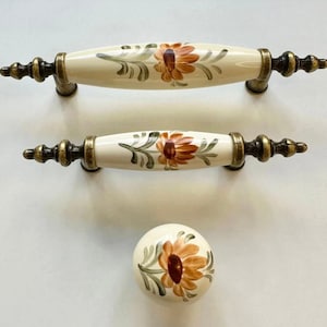 Hand Painted Floral Porcelain Knobs & Drawer Pulls | Vintage Ceramic Cabinet Handles | Farmhouse Furniture Hardware