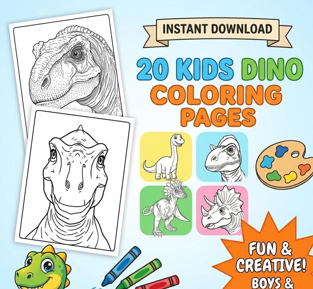Dinosaur Coloring Page Printable for Kids Cute Dino Color Pages T-rex ...