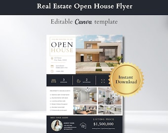 Luxusimmobilie Open House Flyer Vorlage | Moderner Canva Listing Flyer