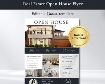 Realtor Open House Flyer Vorlage | Modernes Luxus-Immobilien-marketing (Canva Editable)