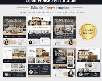 Moderne Luxus-Immobilien Open House Flyer Vorlagen (Canva bearbeitbar)