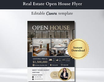 Luxusimmobilie Open House Flyer Vorlage | Moderner Canvas Artikel (Digitaler Download)