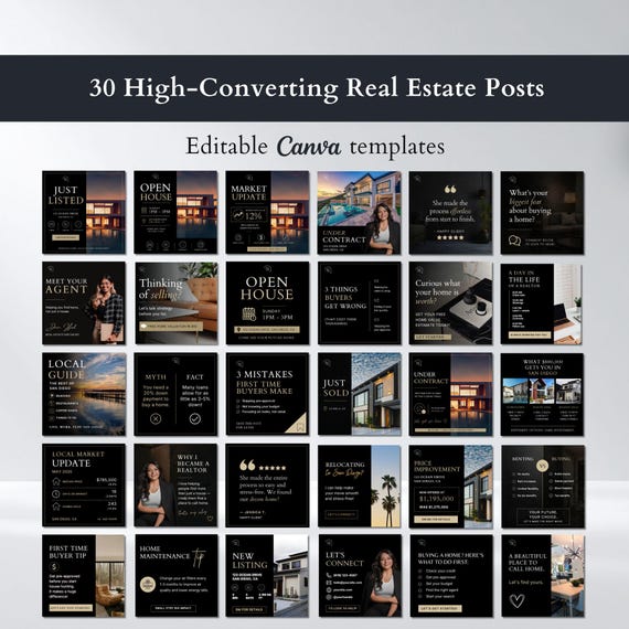 Real Estate Social Media Templates | Realtor Canva Content Kit (Digital Download)