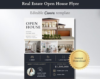 Luxusimmobilie Open House Flyer Vorlage | Modernes Canva Listing Marketing (Digitaler Download)