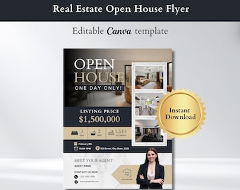 Realtor Open House Flyer Vorlage | Modernes Luxus-Immobilien-marketing (Canva Editable)