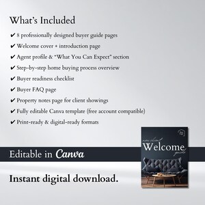 K&ouml;nnte beinhalten: Ein digitaler Download mit dunklem Hintergrund und dem Text "What's Included", gefolgt von einer Liste von Funktionen. Das Bild enth&auml;lt auch den Text "Editable in Canva" und "Instant digital download."