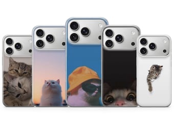 Funda para teléfono con diseño de gato. Lindo animal para iPhone 17 Air 16e Pro Max 15 14 13 12 11 / Samsung S25 S24 FE / Google Pixel 10 9