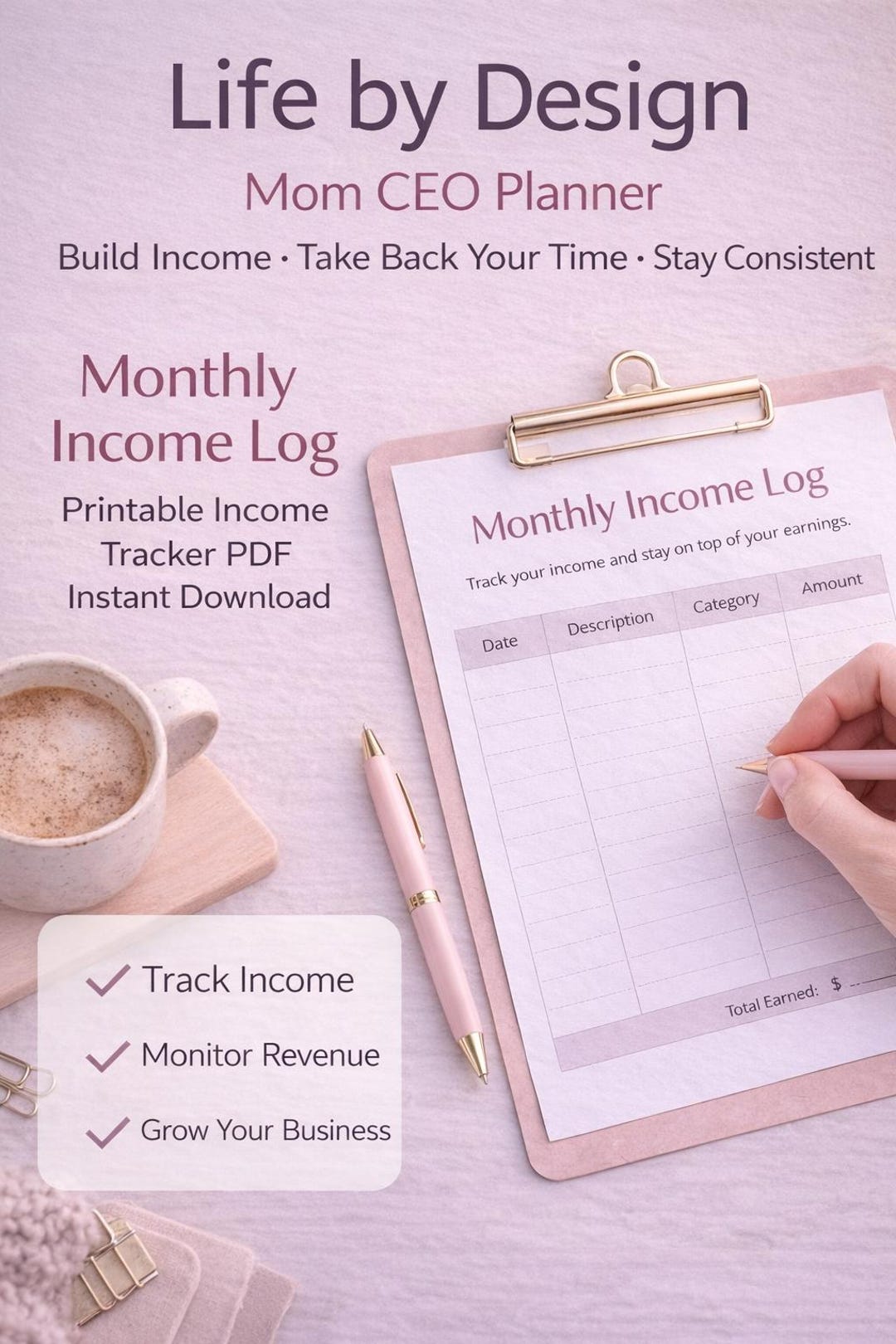 Monthly Income Log Tracker | Small Business Revenue Worksheet (PDF ...