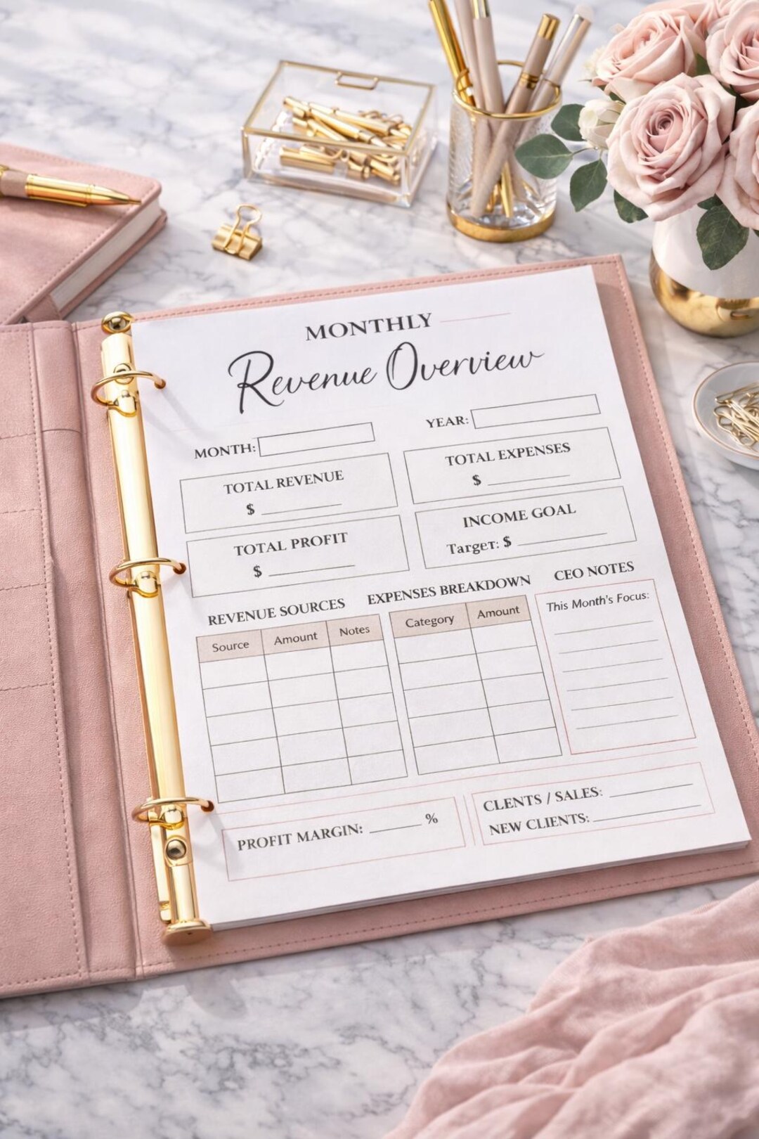 Revenue Overview Monthly Revenue Overview Printable | Small Business Income Tracker (PDF ...