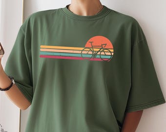 Comfort Colors® Retro Bicycle Sunset Shirt, Vintage Cycling T-Shirt, Biking Gift