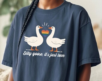Comfort Colors® Silly Goose Rainbow Heart Pride T-Shirt, LGBTQ Festival Gift