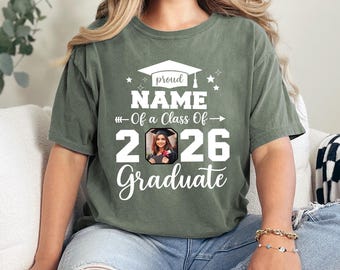 Comfort Colors® Proud Family of a 2026 Graduate Shirt, Custom Photo Senio Graduation Gift