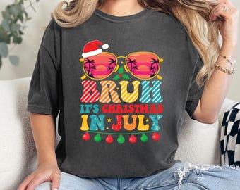 Comfort Colors® It's Christmas In July Shirt, Sunset Sunglasses Summer Festive Gift