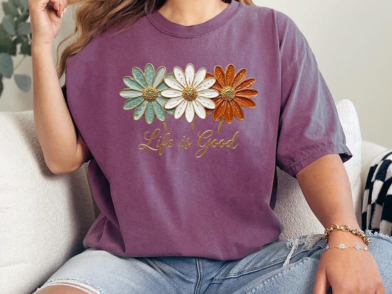 Comfort Colors® Life Is Good Tshirt, Daisy Floral Positive Quote Gift image 6