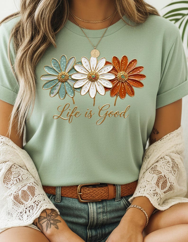Comfort Colors® Life Is Good Tshirt, Daisy Floral Positive Quote Gift image 4